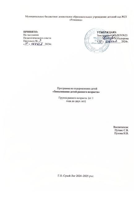 Программа по оздоровлению "Закаливание детей  раннего возраста" 2024-2025гг