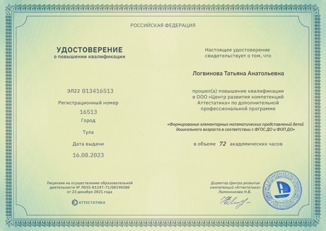 Формирование элементарных математических представлений детей дошкольного возраста в соответствии с ФГОС ДО и ФОП ДО